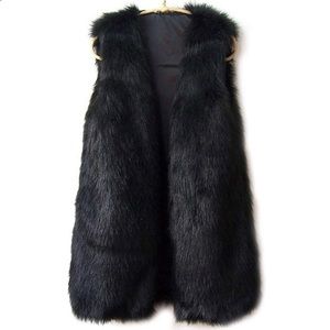 Black synthetic fur vest